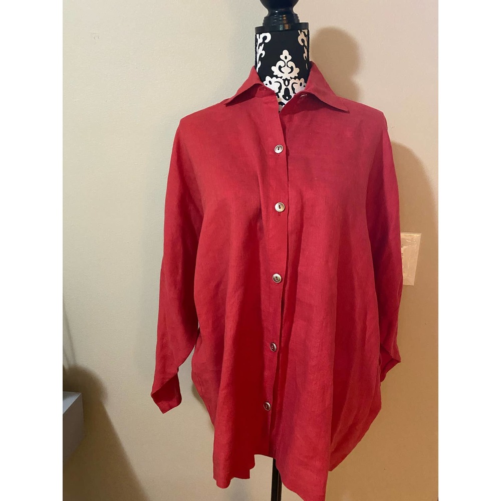 Planet by Lauren G Shirt Womens One Size Red Tunic Ladies Made in USA